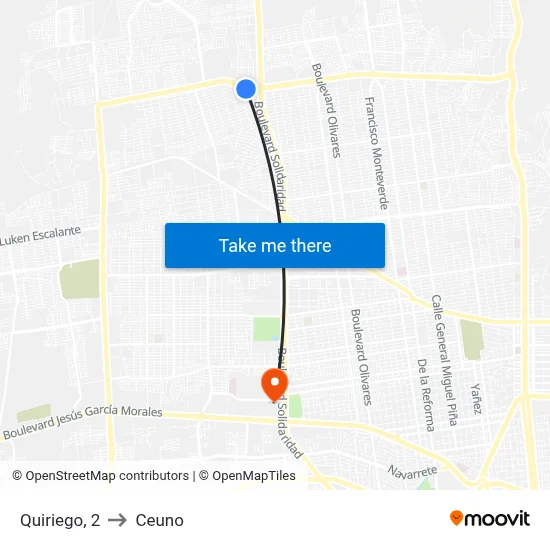 Quiriego, 2 to Ceuno map