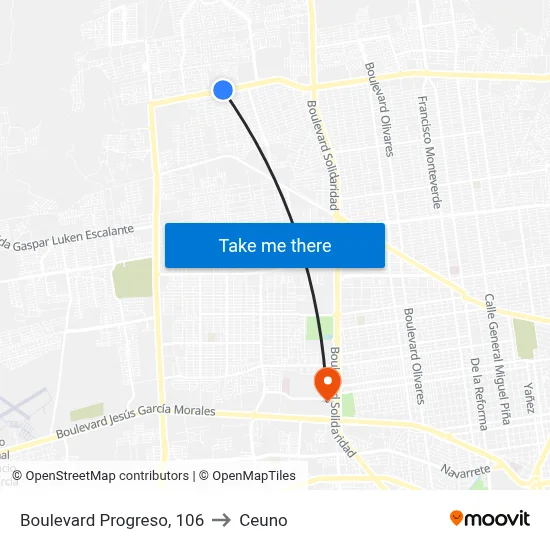 Boulevard Progreso, 106 to Ceuno map