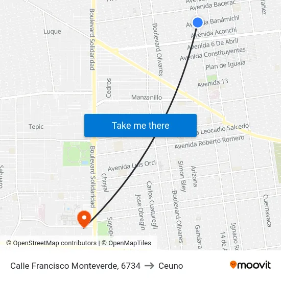 Calle Francisco Monteverde, 6734 to Ceuno map