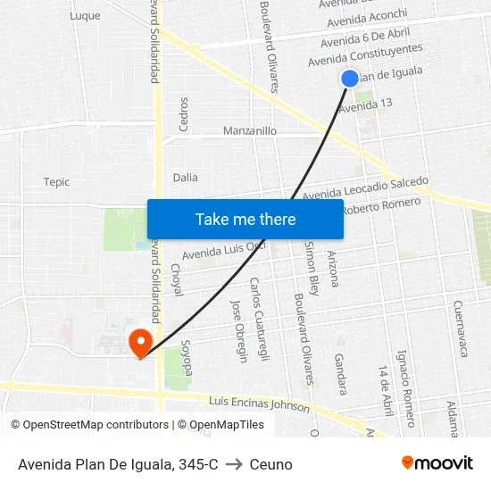 Avenida Plan De Iguala, 345-C to Ceuno map