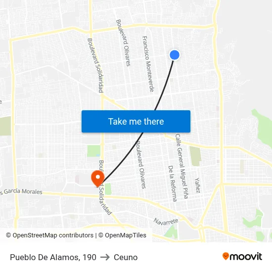 Pueblo De Alamos, 190 to Ceuno map
