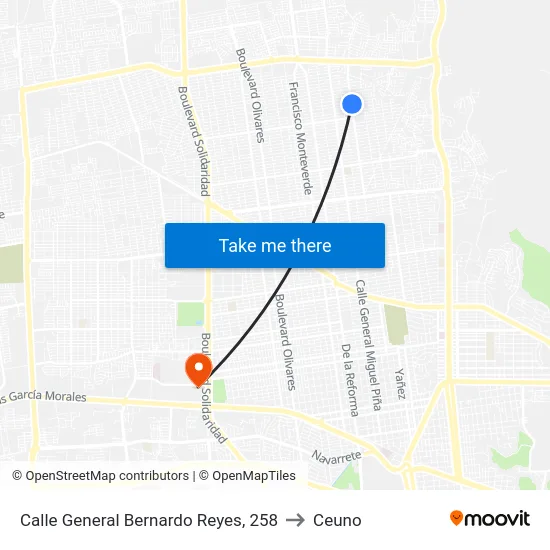 Calle General Bernardo Reyes, 258 to Ceuno map