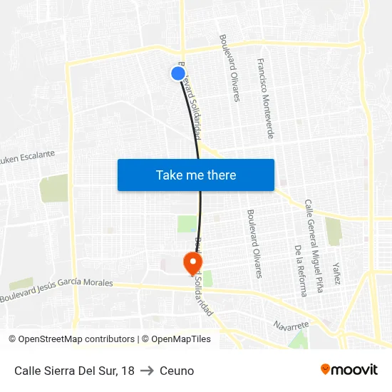 Calle Sierra Del Sur, 18 to Ceuno map