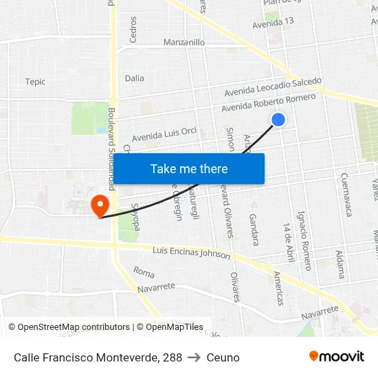 Calle Francisco Monteverde, 288 to Ceuno map