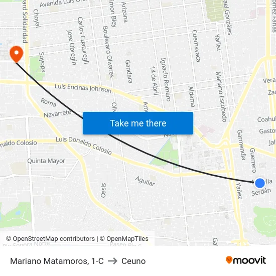 Mariano Matamoros, 1-C to Ceuno map