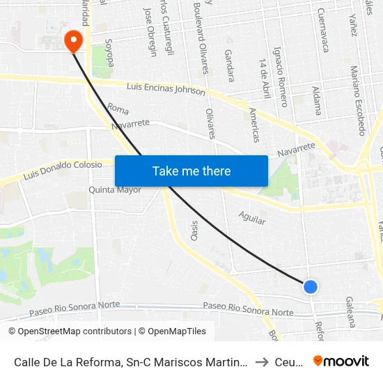 Calle De La Reforma, Sn-C Mariscos Martinica to Ceuno map