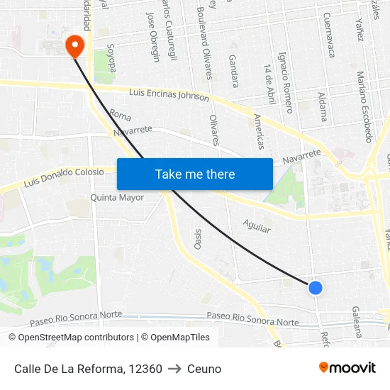 Calle De La Reforma, 12360 to Ceuno map