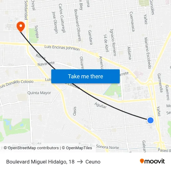 Boulevard Miguel Hidalgo, 18 to Ceuno map