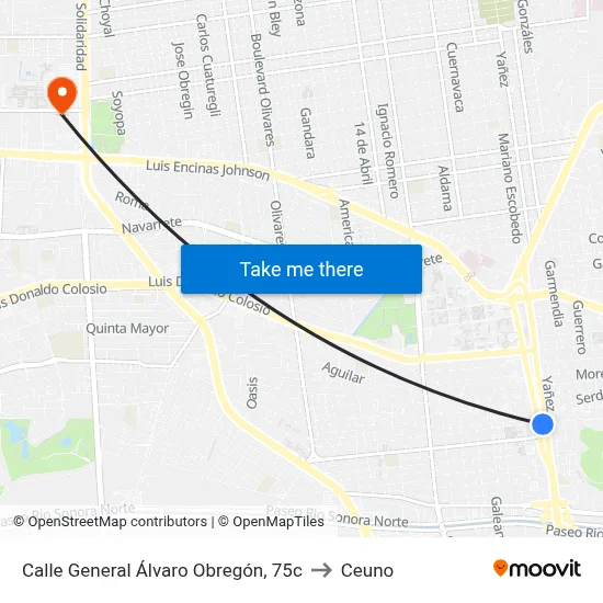 Calle General Álvaro Obregón, 75c to Ceuno map