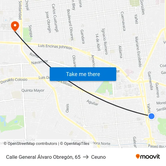 Calle General Álvaro Obregón, 65 to Ceuno map