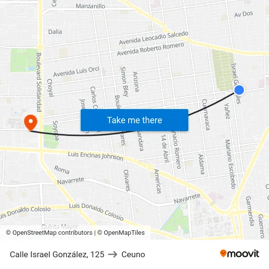 Calle Israel González, 125 to Ceuno map