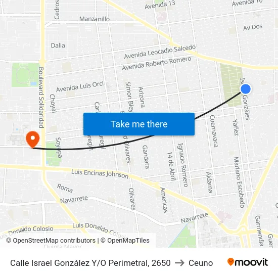 Calle Israel González Y/O Perimetral, 2650 to Ceuno map