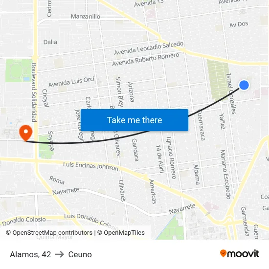 Alamos, 42 to Ceuno map