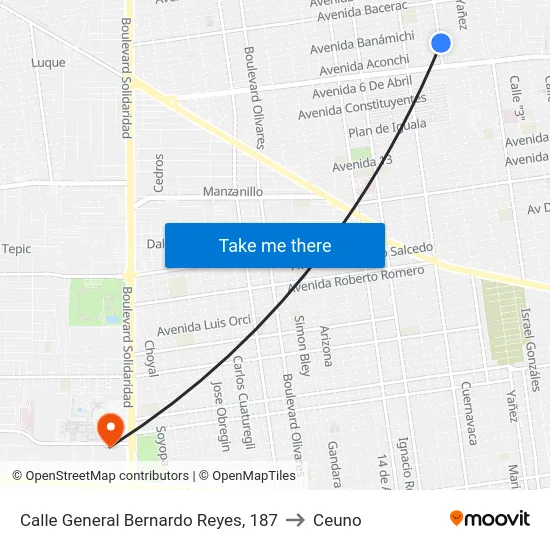 Calle General Bernardo Reyes, 187 to Ceuno map