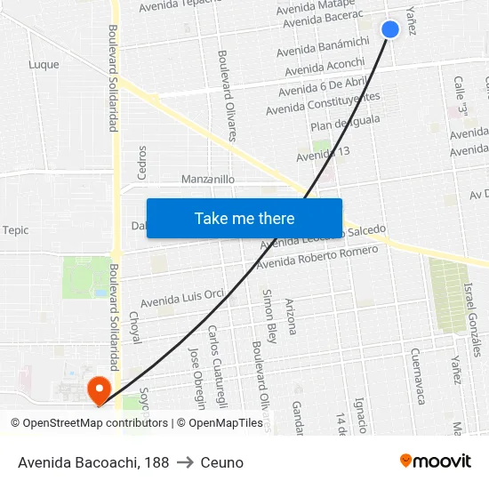 Avenida Bacoachi, 188 to Ceuno map