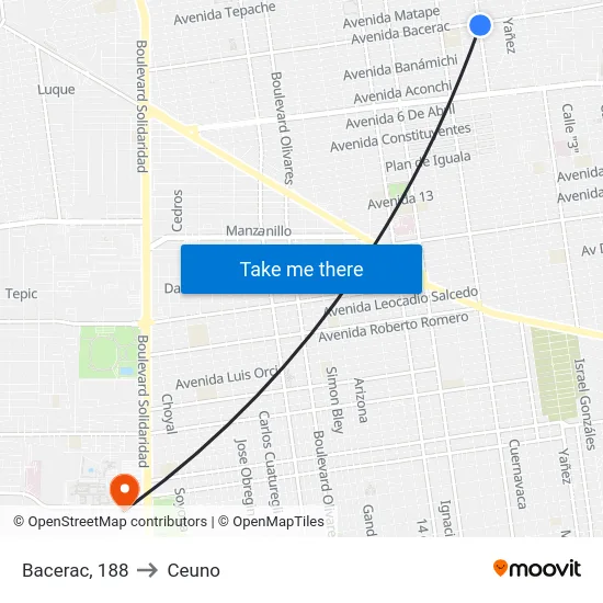 Bacerac, 188 to Ceuno map