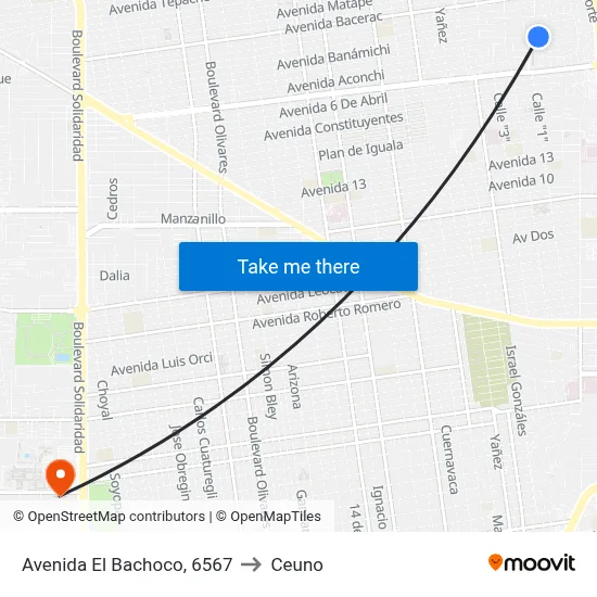 Avenida El Bachoco, 6567 to Ceuno map