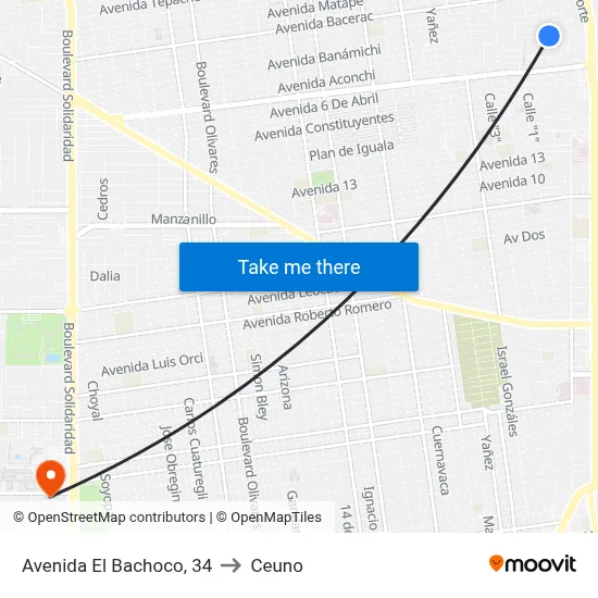 Avenida El Bachoco, 34 to Ceuno map