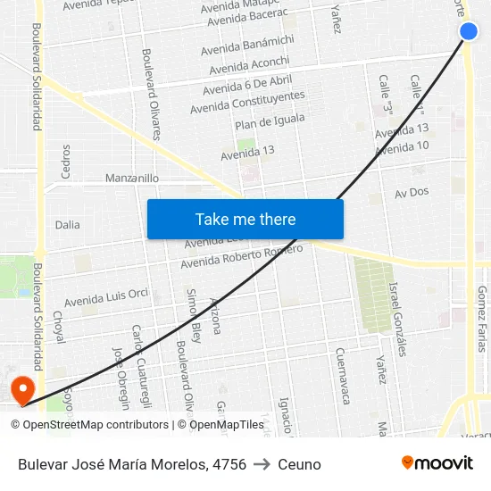 Bulevar José María Morelos, 4756 to Ceuno map