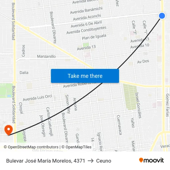 Bulevar José María Morelos, 4371 to Ceuno map