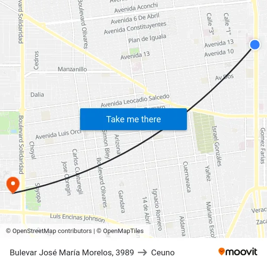 Bulevar José María Morelos, 3989 to Ceuno map