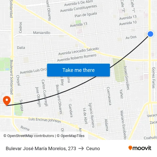 Bulevar José María Morelos, 273 to Ceuno map