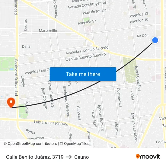 Calle Benito Juárez, 3719 to Ceuno map