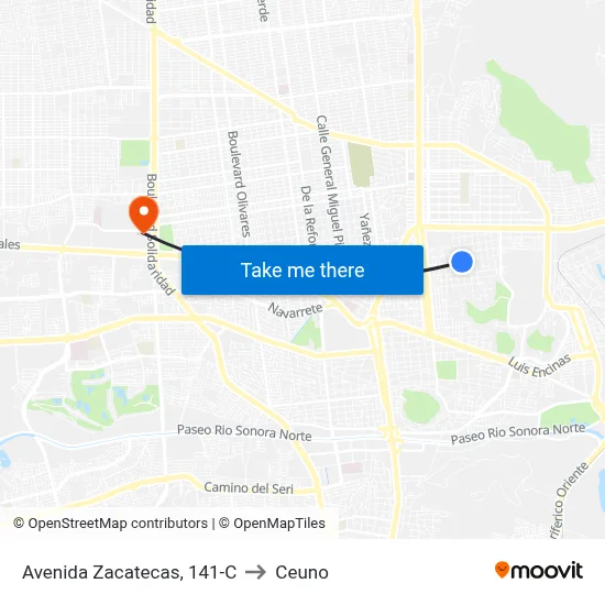 Avenida Zacatecas, 141-C to Ceuno map