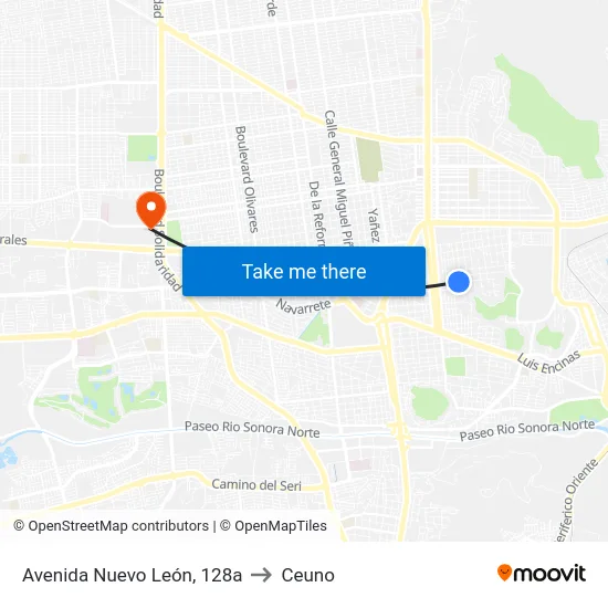 Avenida Nuevo León, 128a to Ceuno map