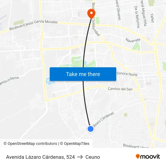 Avenida Lázaro Cárdenas, 524 to Ceuno map
