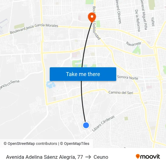 Avenida Adelina Sáenz Alegría, 77 to Ceuno map