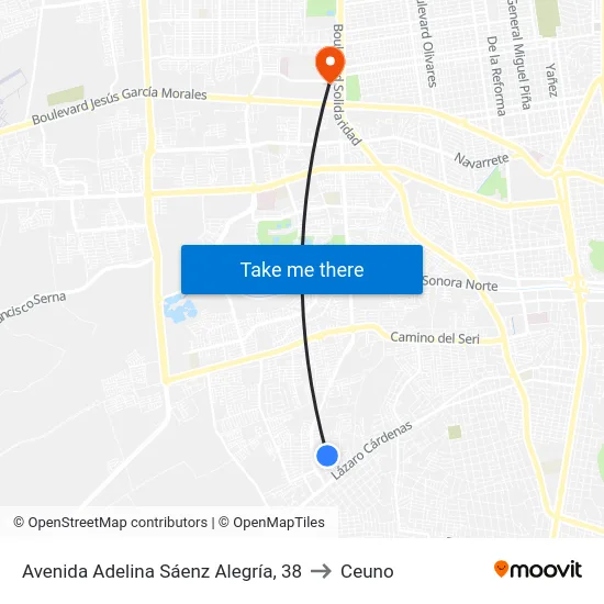 Avenida Adelina Sáenz Alegría, 38 to Ceuno map