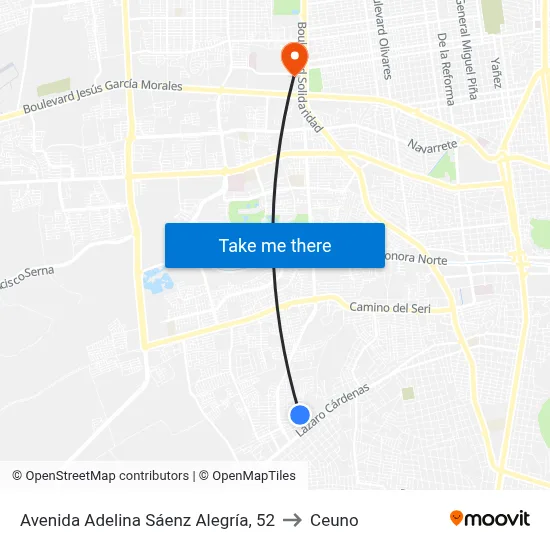 Avenida Adelina Sáenz Alegría, 52 to Ceuno map