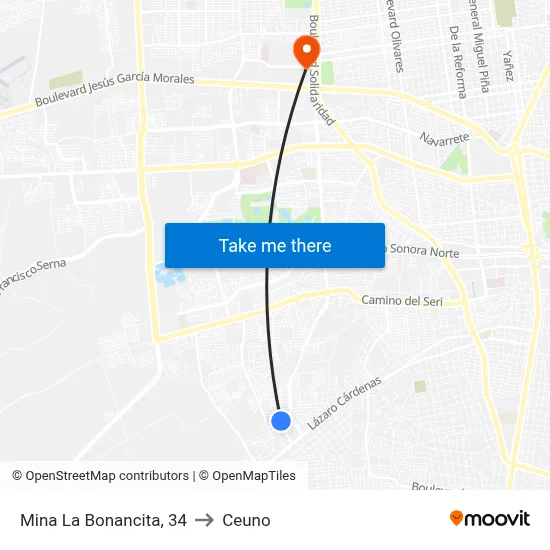 Mina La Bonancita, 34 to Ceuno map