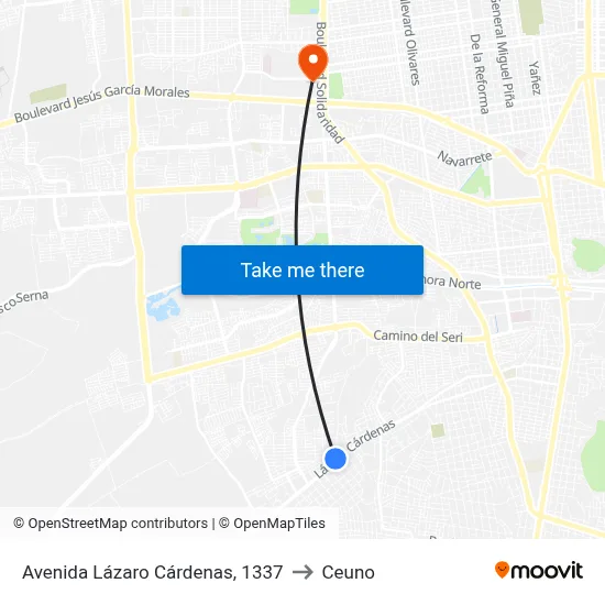 Avenida Lázaro Cárdenas, 1337 to Ceuno map