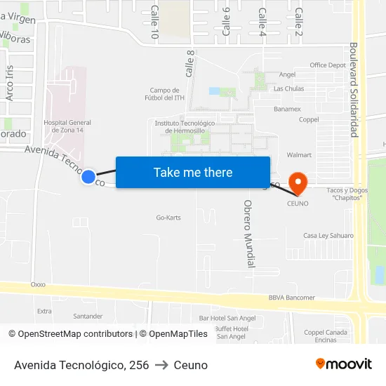 Avenida Tecnológico, 256 to Ceuno map