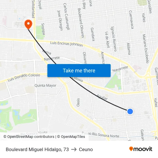 Boulevard Miguel Hidalgo, 73 to Ceuno map