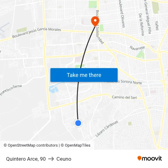 Quintero Arce, 90 to Ceuno map