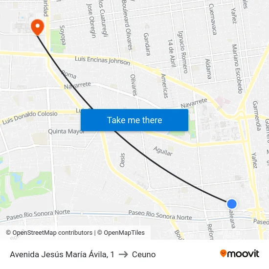 Avenida Jesús María Ávila, 1 to Ceuno map