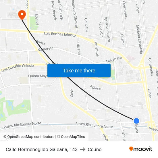 Calle Hermenegildo Galeana, 143 to Ceuno map