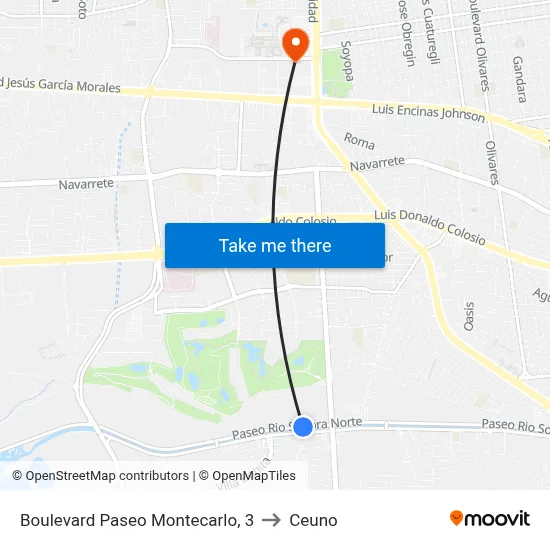 Boulevard Paseo Montecarlo, 3 to Ceuno map