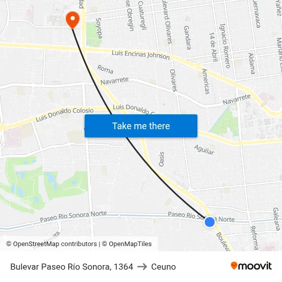 Bulevar Paseo Río Sonora, 1364 to Ceuno map