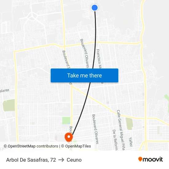 Arbol De Sasafras, 72 to Ceuno map