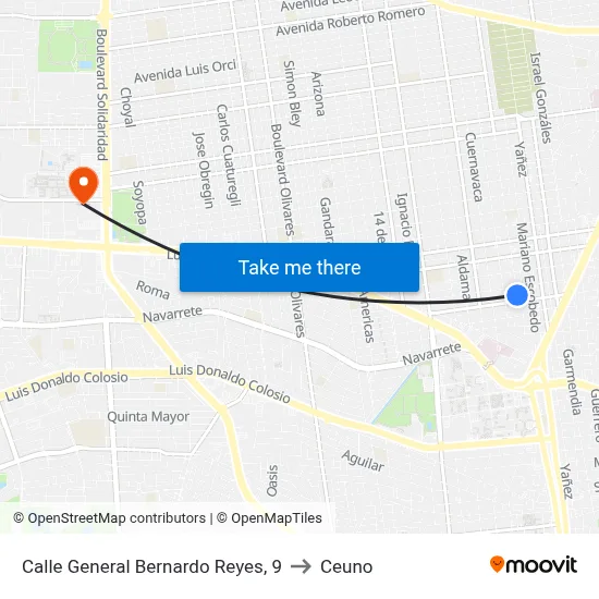 Calle General Bernardo Reyes, 9 to Ceuno map