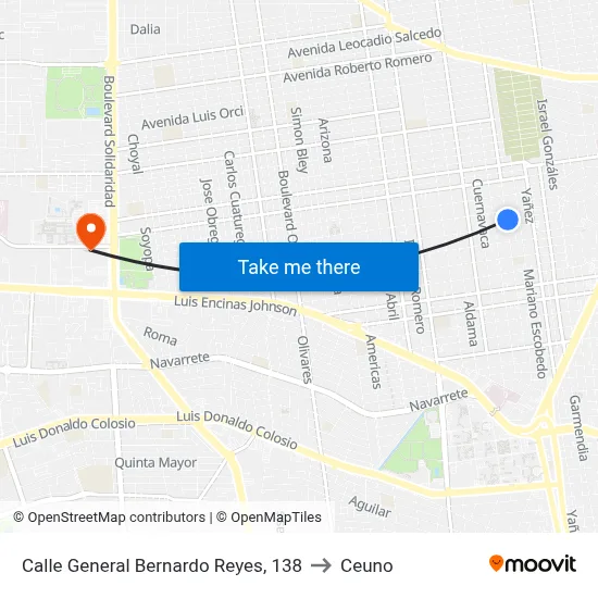 Calle General Bernardo Reyes, 138 to Ceuno map