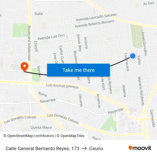 Calle General Bernardo Reyes, 173 to Ceuno map