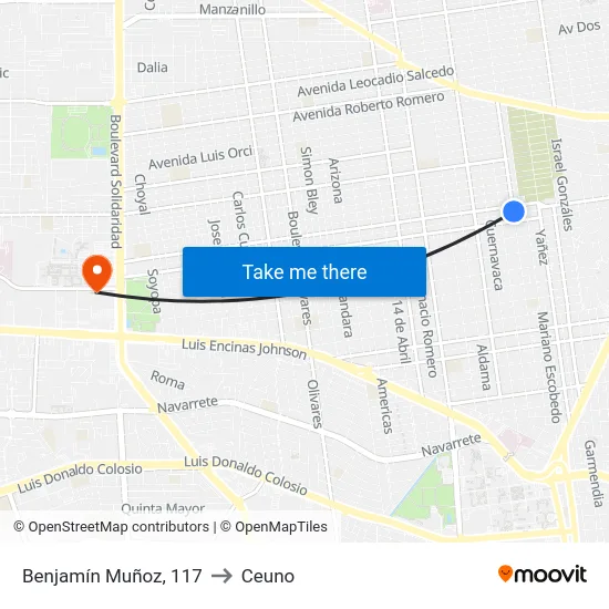 Benjamín Muñoz, 117 to Ceuno map