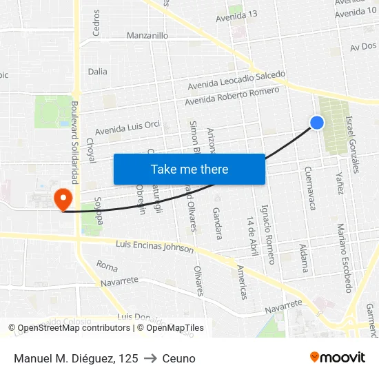 Manuel M. Diéguez, 125 to Ceuno map