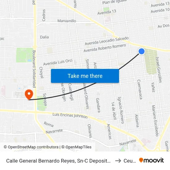 Calle General Bernardo Reyes, Sn-C Deposito Corona to Ceuno map
