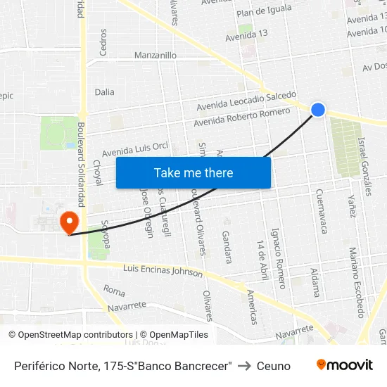 Periférico Norte, 175-S"Banco Bancrecer" to Ceuno map